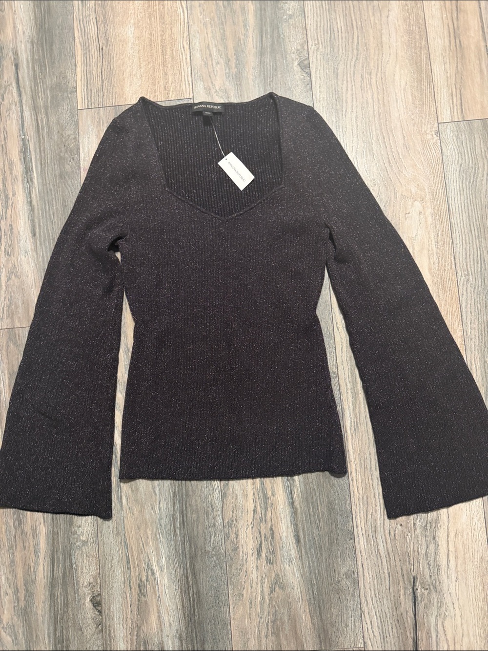 Banana Republic Black Metallic V-Neck Long Sleeve Top